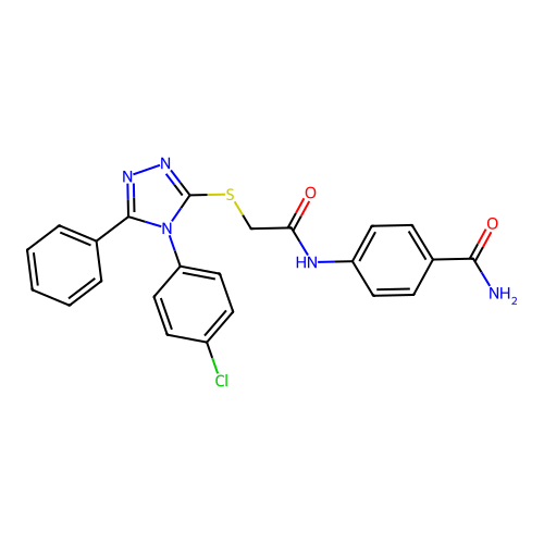 4-{2-[4-(4-Chlorophenyl)-5-phenyl-1,2,4-triazol-3-ylthio]acetylamino}benzamide structure