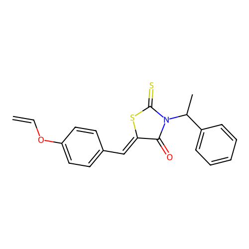 (5Z)-5-[4-(ethenyloxy)benzylidene]-3-(1-phenylethyl)-2-thioxo-1,3-thiazolidin-4-one structure