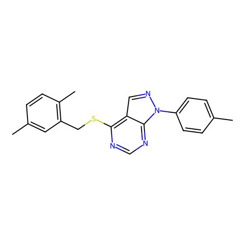 4-[(2,5-dimethylbenzyl)sulfanyl]-1-(4-methylphenyl)-1H-pyrazolo[3,4-d]pyrimidine structure
