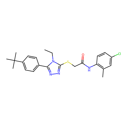 2-{[5-(4-tert-butylphenyl)-4-ethyl-4H-1,2,4-triazol-3-yl]sulfanyl}-N-(4-chloro-2-methylphenyl)acetamide structure
