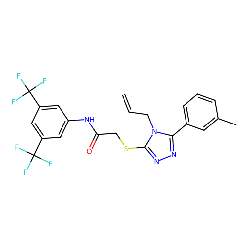 2-((4-allyl-5-(m-tolyl)-4H-1,2,4-triazol-3-yl)thio)-N-(3,5-bis(trifluoromethyl)phenyl)acetamide structure