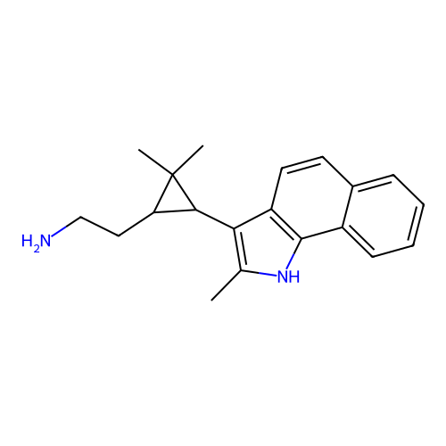 2-[2,2-dimethyl-3-(2-methyl-1H-benzo[g]indol-3-yl)cyclopropyl]ethanamine structure