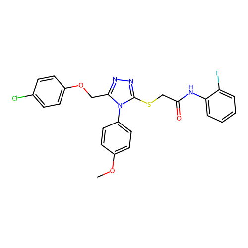 2-((5-((4-chlorophenoxy)methyl)-4-(4-methoxyphenyl)-4H-1,2,4-triazol-3-yl)thio)-N-(2-fluorophenyl)acetamide structure