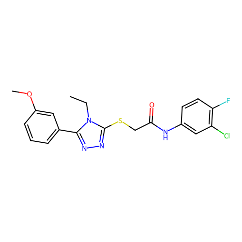 N-(3-chloro-4-fluorophenyl)-2-{[4-ethyl-5-(3-methoxyphenyl)-4H-1,2,4-triazol-3-yl]sulfanyl}acetamide structure