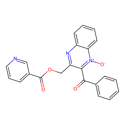 2-Benzoyl-3-((nicotinoyloxy)methyl)quinoxaline 1-oxide structure
