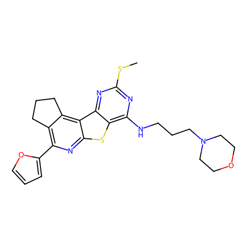 4-(furan-2-yl)-9-(methylsulfanyl)-N-[3-(morpholin-4-yl)propyl]-2,3-dihydro-1H-cyclopenta[4',5']pyrido[3',2':4,5]thieno[3,2-d]pyrimidin-7-amine structure