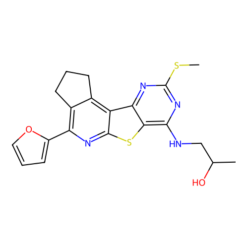 1-((4-(furan-2-yl)-9-(methylthio)-2,3-dihydro-1H-cyclopenta[4',5']pyrido[3',2':4,5]thieno[3,2-d]pyrimidin-7-yl)amino)propan-2-ol structure