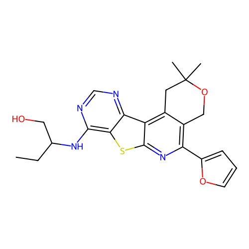 2-((5-(furan-2-yl)-2,2-dimethyl-2,4-dihydro-1H-pyrano[4'',3'':4',5']pyrido[3',2':4,5]thieno[3,2-d]pyrimidin-8-yl)amino)butan-1-ol structure