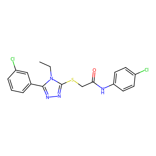 N-(4-chlorophenyl)-2-{[5-(3-chlorophenyl)-4-ethyl-4H-1,2,4-triazol-3-yl]sulfanyl}acetamide structure