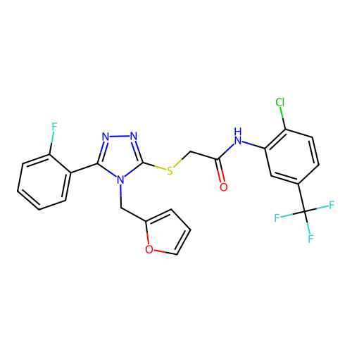 N-[2-chloro-5-(trifluoromethyl)phenyl]-2-{[5-(2-fluorophenyl)-4-(furan-2-ylmethyl)-4H-1,2,4-triazol-3-yl]sulfanyl}acetamide structure