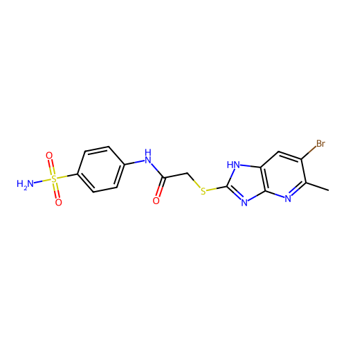 2-[(6-bromo-5-methyl-1H-imidazo[4,5-b]pyridin-2-yl)sulfanyl]-N-(4-sulfamoylphenyl)acetamide structure