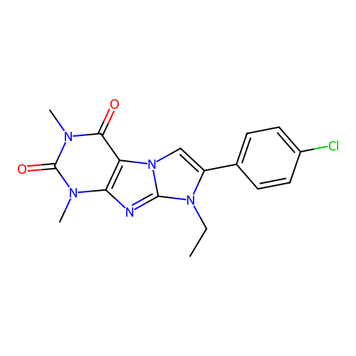 7-(4-chlorophenyl)-8-ethyl-1,3-dimethyl-1H-imidazo[2,1-f]purine-2,4(3H,8H)-dione structure