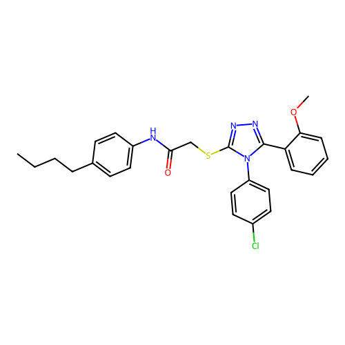 N-(4-butylphenyl)-2-[[4-(4-chlorophenyl)-5-(2-methoxyphenyl)-1,2,4-triazol-3-yl]sulfanyl]acetamide structure