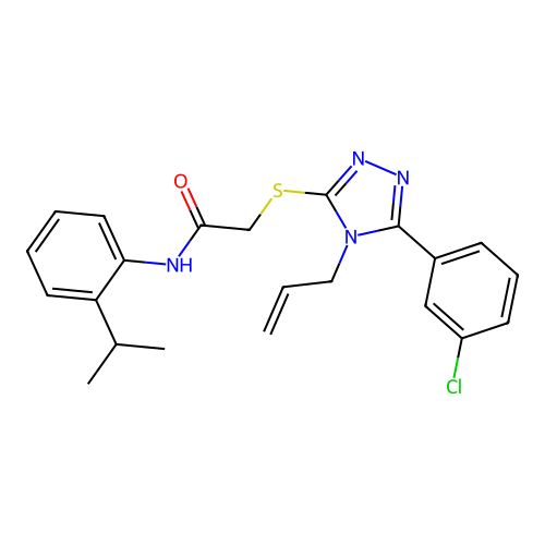 2-[[5-(3-chlorophenyl)-4-prop-2-enyl-1,2,4-triazol-3-yl]sulfanyl]-N-(2-propan-2-ylphenyl)acetamide structure