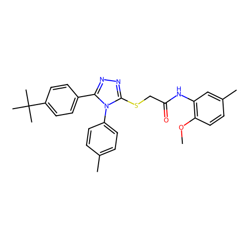 2-{[5-(4-tert-butylphenyl)-4-(4-methylphenyl)-4H-1,2,4-triazol-3-yl]sulfanyl}-N-(2-methoxy-5-methylphenyl)acetamide structure