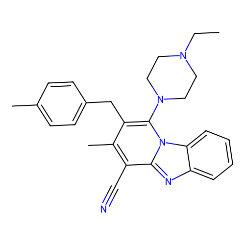 1-(4-ethylpiperazin-1-yl)-3-methyl-2-(4-methylbenzyl)benzo[4,5]imidazo[1,2-a]pyridine-4-carbonitrile structure