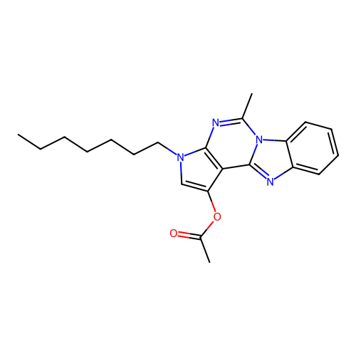 3-heptyl-5-methyl-3H-benzo[4,5]imidazo[1,2-c]pyrrolo[3,2-e]pyrimidin-1-yl acetate structure