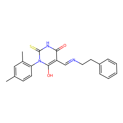 1-(2,4-dimethylphenyl)-5-[(phenethylamino)methylidene]-2-sulfanylidene-1,3-diazinane-4,6-dione structure