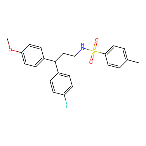 N-[3-(4-fluorophenyl)-3-(4-methoxyphenyl)propyl]-4-methylbenzenesulfonamide structure