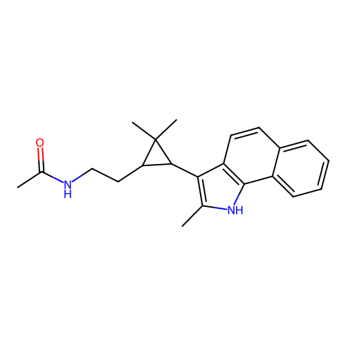 N-(2-(2,2-dimethyl-3-(2-methyl-1H-benzo[g]indol-3-yl)cyclopropyl)ethyl)acetamide structure