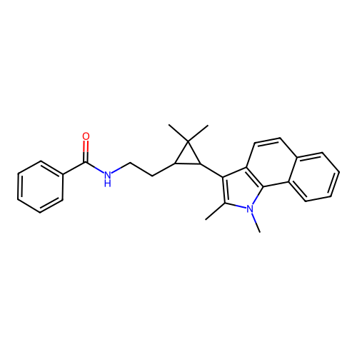 N-(2-(3-(1,2-dimethyl-1H-benzo[g]indol-3-yl)-2,2-dimethylcyclopropyl)ethyl)benzamide structure