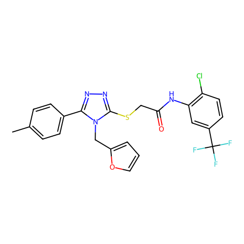 N-(2-chloro-5-(trifluoromethyl)phenyl)-2-((4-(furan-2-ylmethyl)-5-(p-tolyl)-4H-1,2,4-triazol-3-yl)thio)acetamide structure