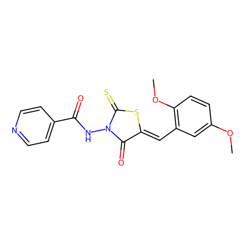 (Z)-N-(5-(2,5-dimethoxybenzylidene)-4-oxo-2-thioxothiazolidin-3-yl)isonicotinamide structure