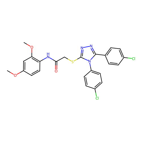 2-[[4,5-bis(4-chlorophenyl)-1,2,4-triazol-3-yl]sulfanyl]-N-(2,4-dimethoxyphenyl)acetamide structure