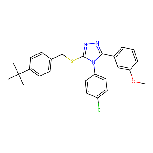 3-((4-(tert-butyl)benzyl)thio)-4-(4-chlorophenyl)-5-(3-methoxyphenyl)-4H-1,2,4-triazole structure