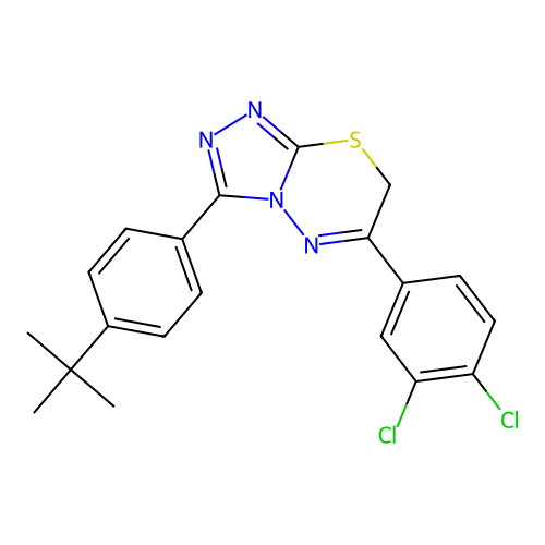 3-(4-tert-butylphenyl)-6-(3,4-dichlorophenyl)-7H-[1,2,4]triazolo[3,4-b][1,3,4]thiadiazine structure