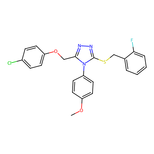 3-[(4-chlorophenoxy)methyl]-5-[(2-fluorophenyl)methylsulfanyl]-4-(4-methoxyphenyl)-1,2,4-triazole structure