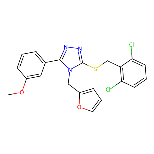 3-((2,6-dichlorobenzyl)thio)-4-(furan-2-ylmethyl)-5-(3-methoxyphenyl)-4H-1,2,4-triazole structure