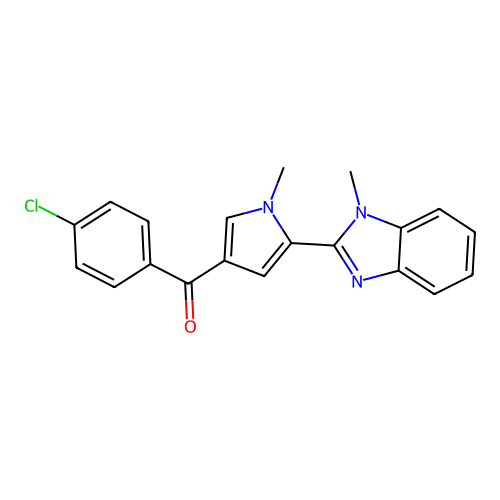 (4-chlorophenyl)(1-methyl-5-(1-methyl-1H-benzo[d]imidazol-2-yl)-1H-pyrrol-3-yl)methanone structure