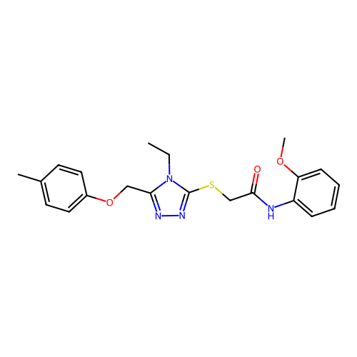 2-((4-ethyl-5-((p-tolyloxy)methyl)-4H-1,2,4-triazol-3-yl)thio)-N-(2-methoxyphenyl)acetamide structure