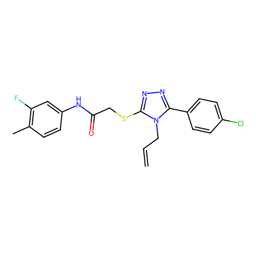 2-{[5-(4-chlorophenyl)-4-(prop-2-en-1-yl)-4H-1,2,4-triazol-3-yl]sulfanyl}-N-(3-fluoro-4-methylphenyl)acetamide structure