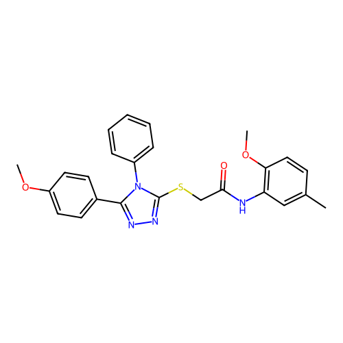 N-(2-methoxy-5-methylphenyl)-2-{[5-(4-methoxyphenyl)-4-phenyl-4H-1,2,4-triazol-3-yl]sulfanyl}acetamide structure