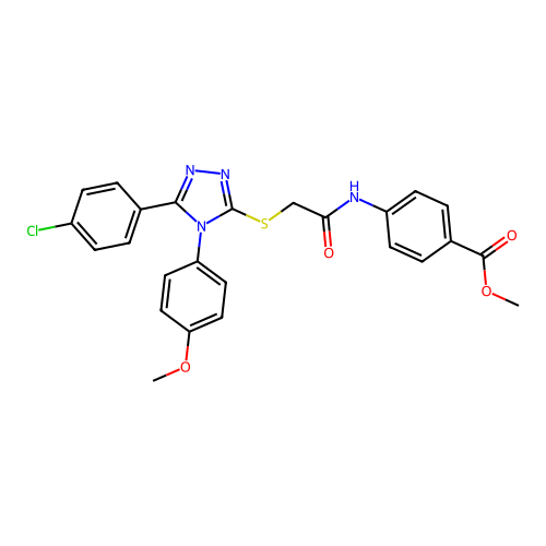 methyl 4-(2-((5-(4-chlorophenyl)-4-(4-methoxyphenyl)-4H-1,2,4-triazol-3-yl)thio)acetamido)benzoate structure