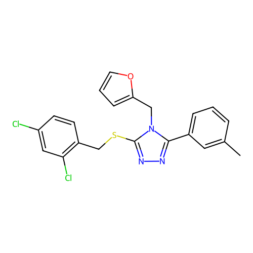 3-((2,4-dichlorobenzyl)thio)-4-(furan-2-ylmethyl)-5-(m-tolyl)-4H-1,2,4-triazole structure