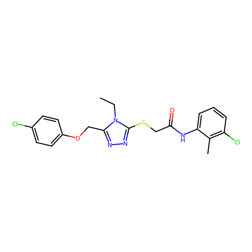 N-(3-chloro-2-methylphenyl)-2-({5-[(4-chlorophenoxy)methyl]-4-ethyl-4H-1,2,4-triazol-3-yl}sulfanyl)acetamide structure