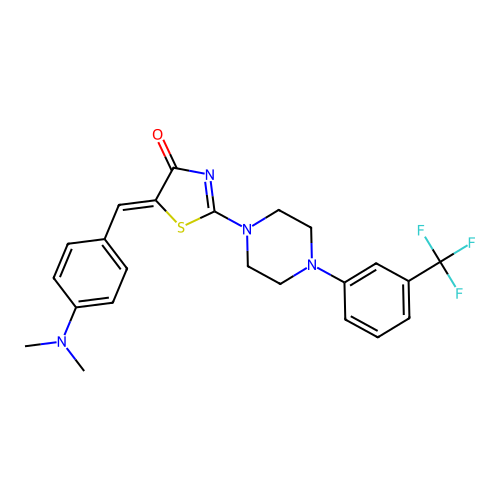 (Z)-5-(4-(dimethylamino)benzylidene)-2-(4-(3-(trifluoromethyl)phenyl)piperazin-1-yl)thiazol-4(5H)-one structure