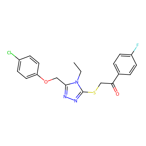 2-((5-((4-chlorophenoxy)methyl)-4-ethyl-4H-1,2,4-triazol-3-yl)thio)-1-(4-fluorophenyl)ethanone structure