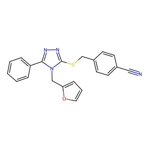 4-({[4-(furan-2-ylmethyl)-5-phenyl-4H-1,2,4-triazol-3-yl]sulfanyl}methyl)benzonitrile structure