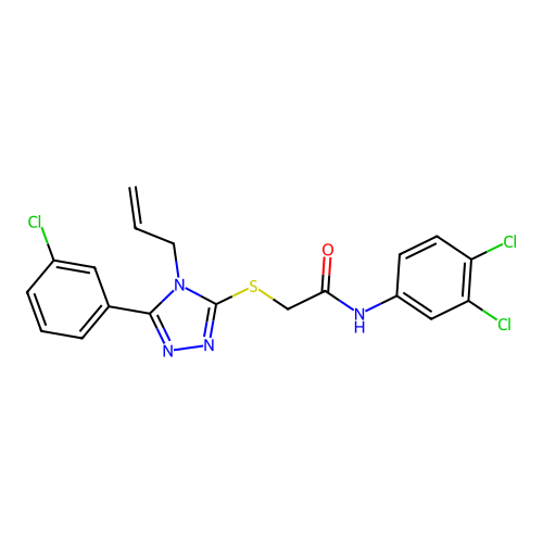 2-[[5-(3-chlorophenyl)-4-prop-2-enyl-1,2,4-triazol-3-yl]sulfanyl]-N-(3,4-dichlorophenyl)acetamide structure