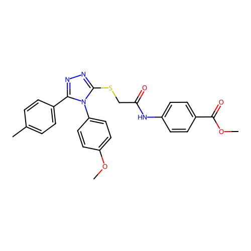 methyl 4-(2-((4-(4-methoxyphenyl)-5-(p-tolyl)-4H-1,2,4-triazol-3-yl)thio)acetamido)benzoate structure