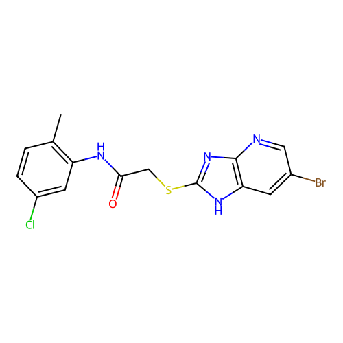 2-[(6-bromo-1H-imidazo[4,5-b]pyridin-2-yl)sulfanyl]-N-(5-chloro-2-methylphenyl)acetamide structure