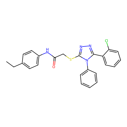 2-[[5-(2-chlorophenyl)-4-phenyl-1,2,4-triazol-3-yl]sulfanyl]-N-(4-ethylphenyl)acetamide structure