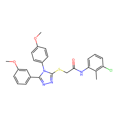 N-(3-chloro-2-methylphenyl)-2-{[5-(3-methoxyphenyl)-4-(4-methoxyphenyl)-4H-1,2,4-triazol-3-yl]sulfanyl}acetamide structure