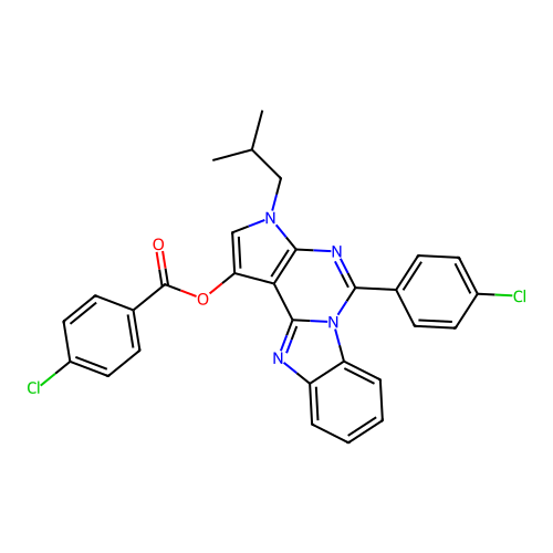 5-(4-chlorophenyl)-3-(2-methylpropyl)-3H-pyrrolo[2',3':4,5]pyrimido[1,6-a]benzimidazol-1-yl 4-chlorobenzoate structure