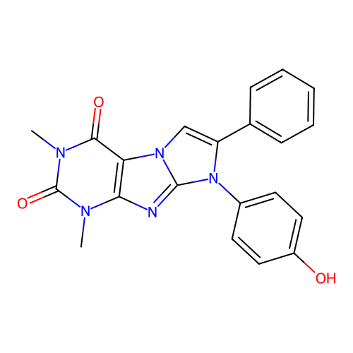 8-(4-hydroxyphenyl)-1,3-dimethyl-7-phenyl-1H-imidazo[2,1-f]purine-2,4(3H,8H)-dione structure