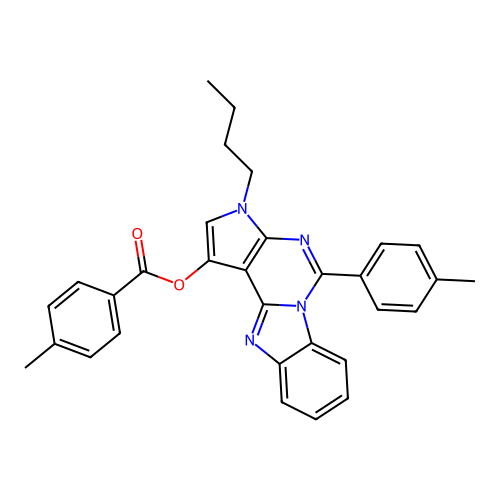 3-butyl-5-(4-methylphenyl)-3H-pyrrolo[2',3':4,5]pyrimido[1,6-a]benzimidazol-1-yl 4-methylbenzoate structure